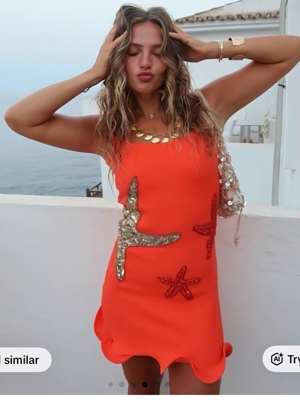 🌸 NWT Orange Sequin Starfish Mini Dress